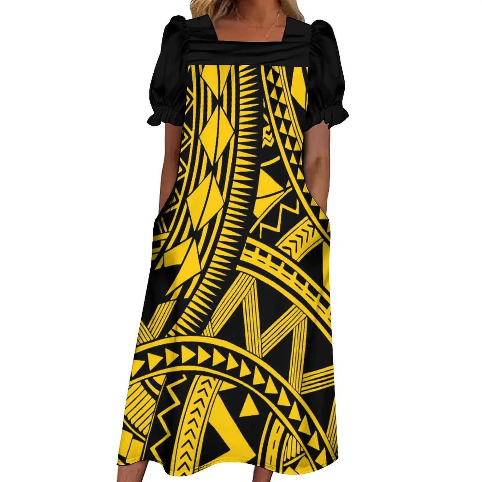 

Fashion Micronesian Ethnic Dress Women'S Short Sleeve Dress Mumu Women'S Loose Pocket Dress 6xl Free Shipping