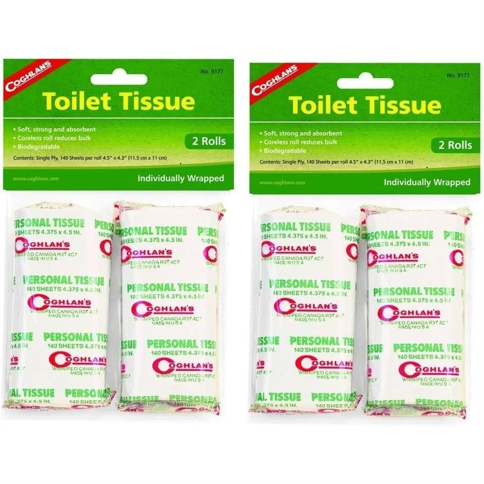 

Portable Toilet Paper 4 Pack for Camping Hiking Travel with Strong Absorbent 1-Ply Sheets