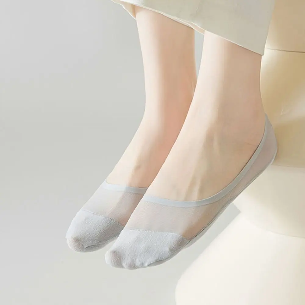 Fashion Thin Women's Boat Socks Anti-slip Cotton Bottom Invisible Boat Socks Not Falling Breathable Ice Silk Stockings Summer