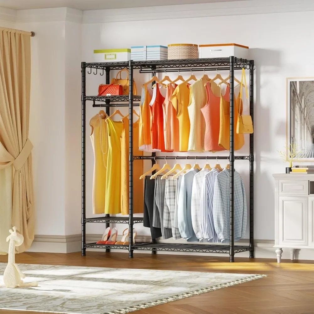 Garment Rack Heavy Duty Clothes Rack, Clothing Racks for Hanging Clothes, 6-Tiers Freestanding Portable Closet Rack