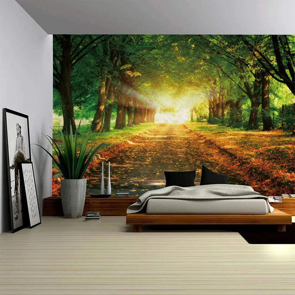Forest waterfall tapestry, jungle wall hanging, aesthetic room decoration, Bohemian hippie living room, bedroom wall decoration