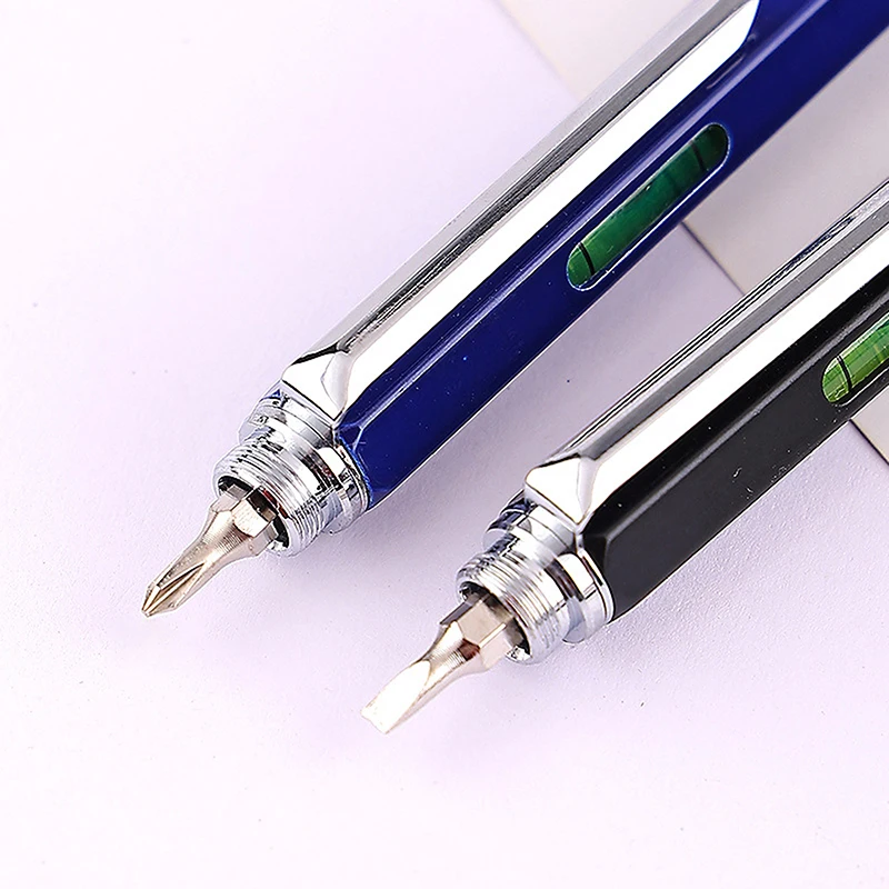 6 In 1 Metal Multi-function Ballpoint Pen Measure Technical Ruler Screwdriver Touch Screen Stylus Spirit Level Alloy Tool Pen
