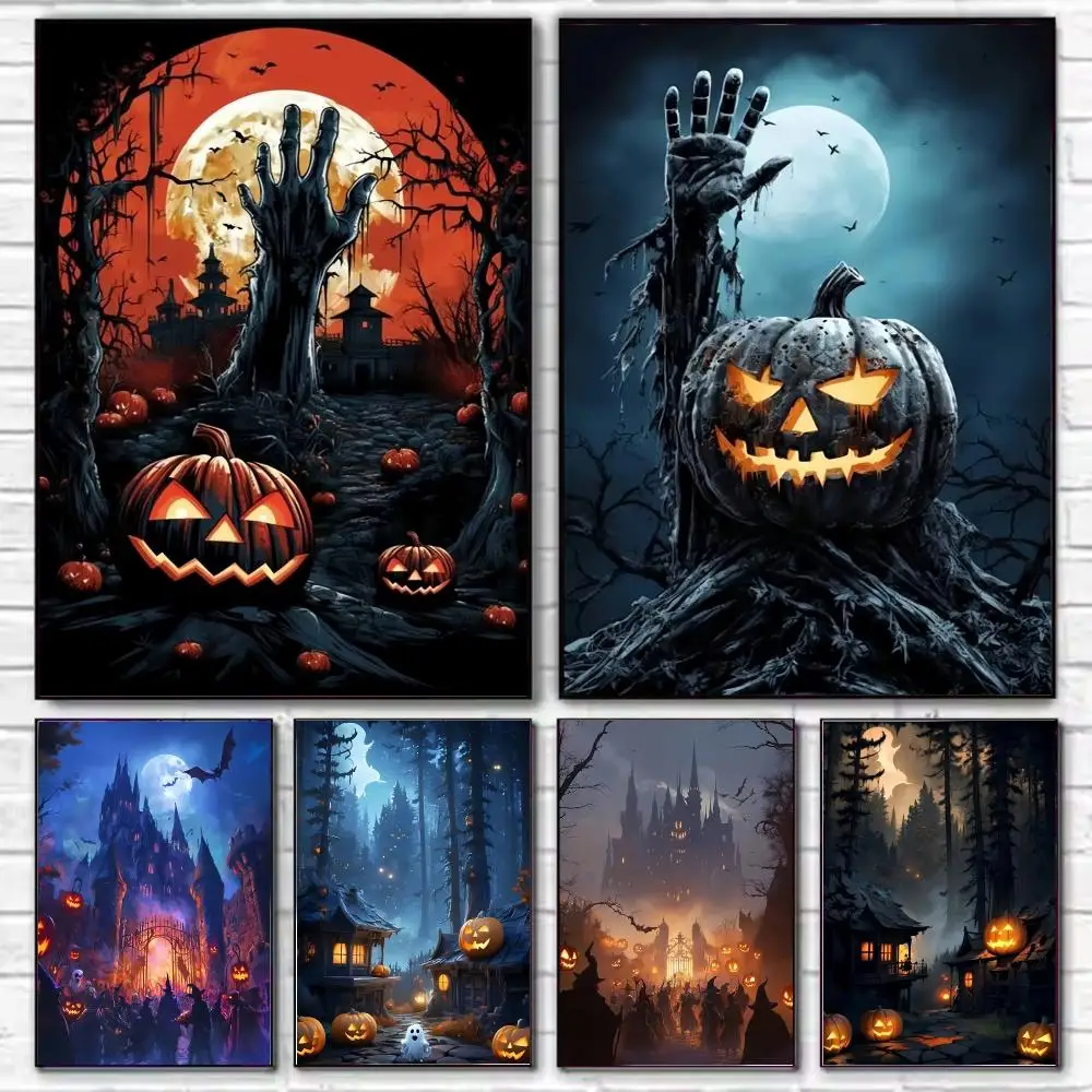 Halloween Castle Spells Rise of the Zombies Poster HD Art Decorative Wall Art Waterproof Home Décor Gift