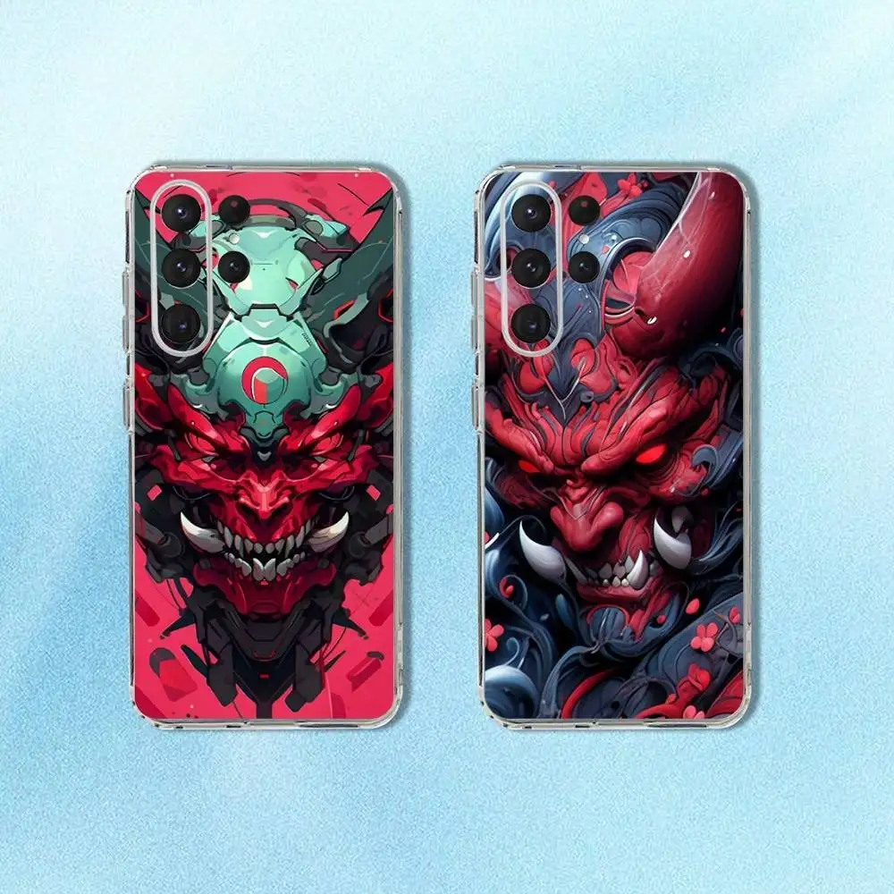 

Samurai Oni Mask Phone Case For Samsung S24,30,21,22,23,20 FE,lite,PIus,Ultra,5G,Note,9,10 Transparent Cover