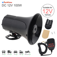 Car Siren Horn 12V 100W 7 Sounds 105dB Loud Car Alarm Horn Siren Warning Speaker for Auto Van Truck Motorcycle with MIC