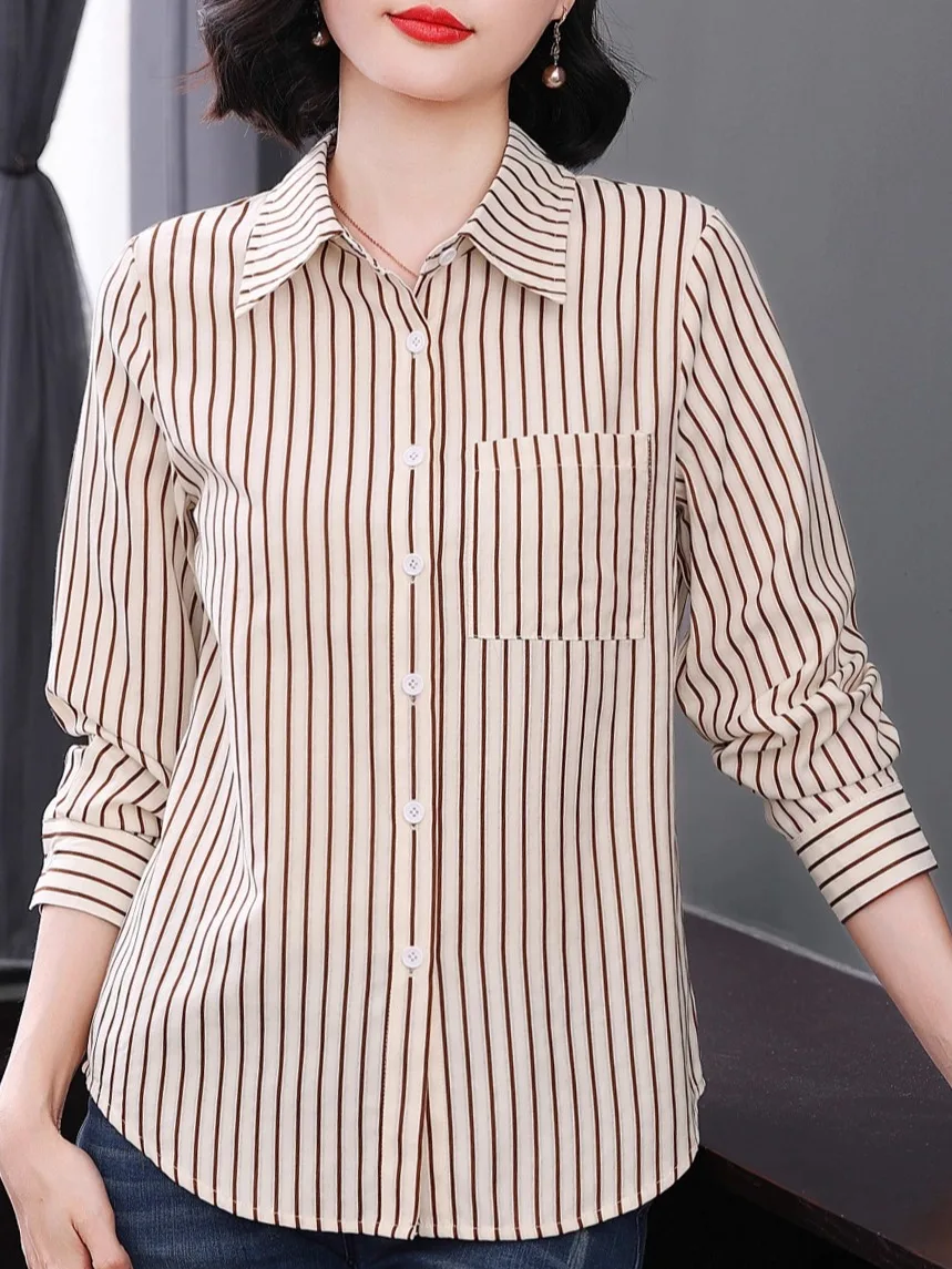 여성용 스트라이프 롱 스웨터 2025 신상 슬리 오픈 가디건 가을 아우터 중년 엄마 봄 가을 상의 베이스 스웨터