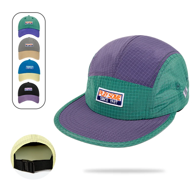 

Шляпа для скейтборда с цветными блоками, 5 панелей, для мужчин и женщин, быстросохнущая дышащая спортивная кепка с плоскими/изогнутыми полями, уличные бейсболки