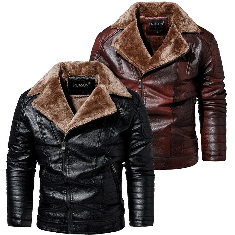 

Новая мужская модная куртка из искусственной кожи, осенне-зимняя мотоциклетная тонкая флисовая куртка, мужская повседневная уличная мотоциклетная байкерская куртка из искусственной кожи