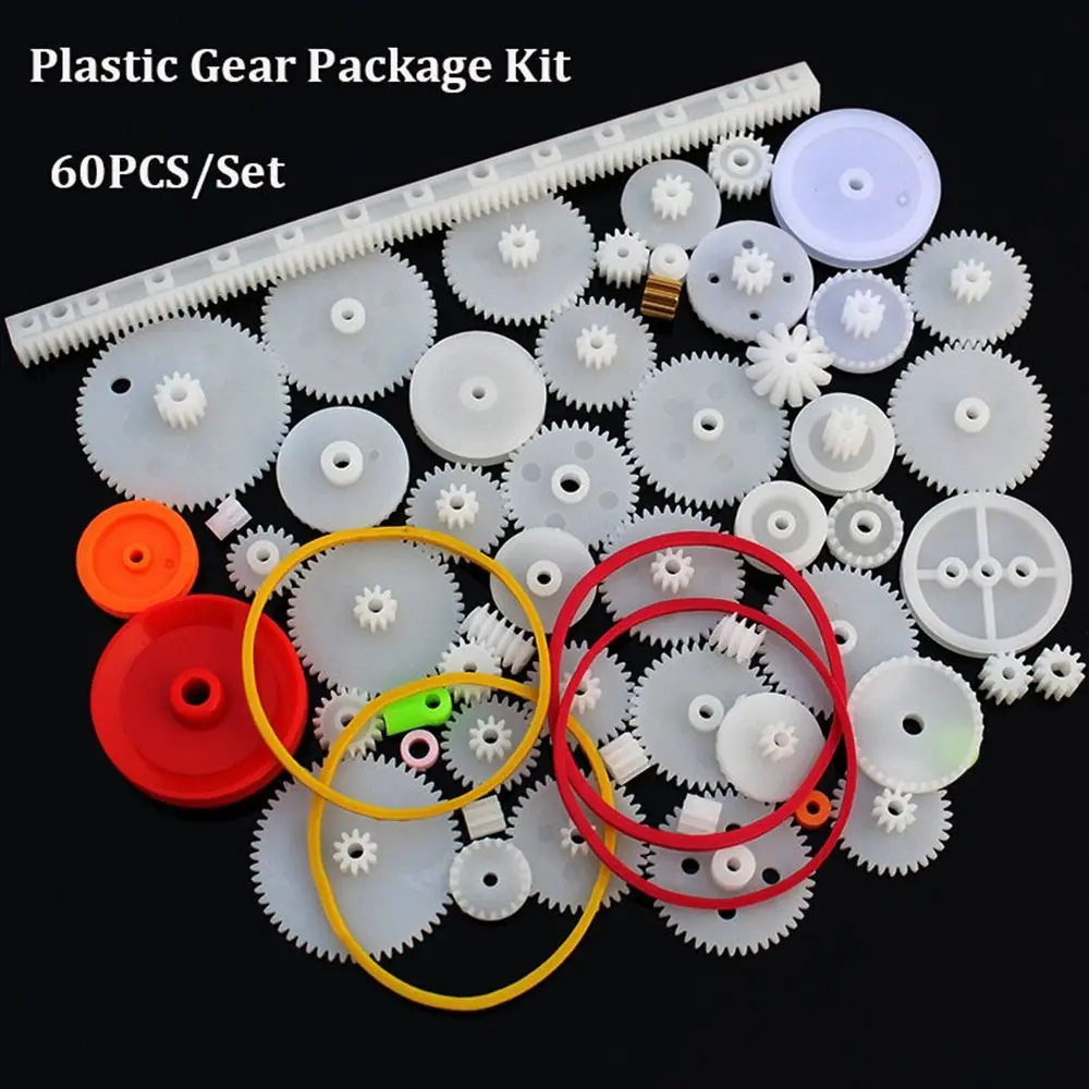60PCS/Set Plastic Gears Robot Various Gear Toy Motor Car DIY Gear Assortment Axle Belt Bushings Package Kit