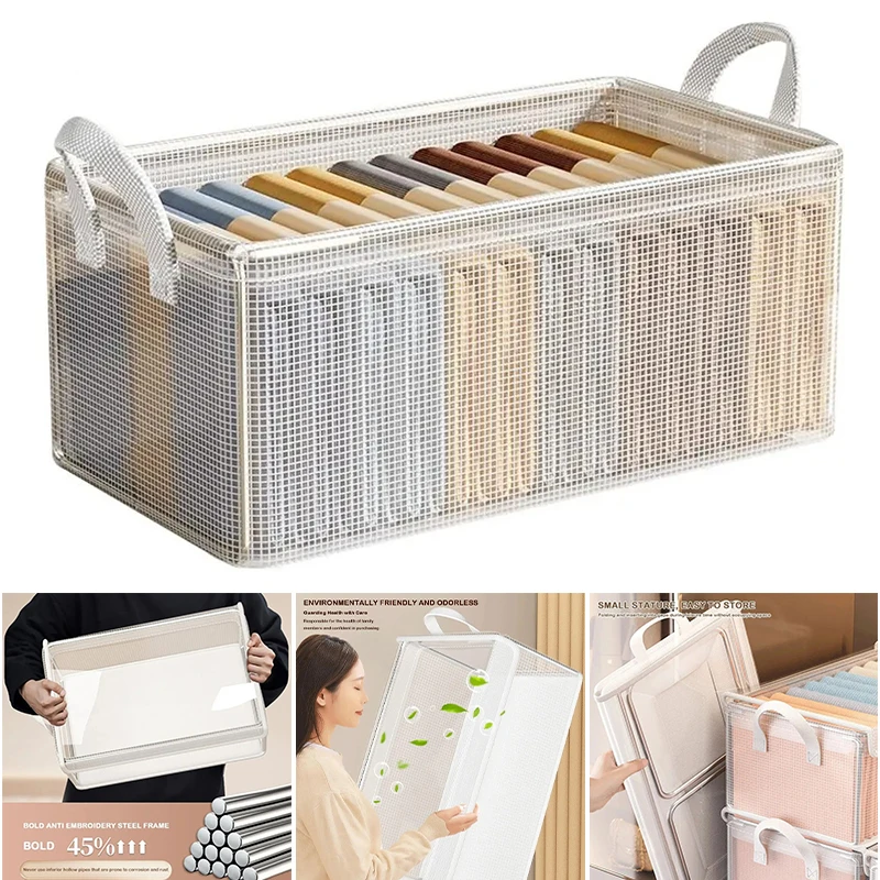 

Foldable Waterproof PVC Mesh Storage Bin Dustproof Laundry Basket Portable Wardrobe Organizer for Scarves Closet Classification
