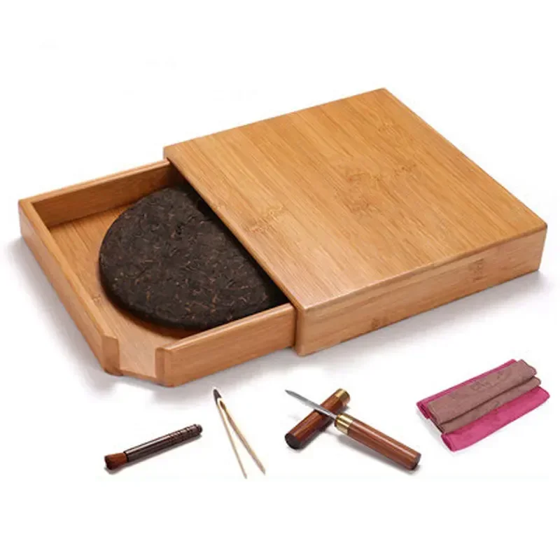 Bamboo Tea Box Caddies Needle Set Canister For Storage Puer Tea 357g Chinese Tea Pu-er Tea 1pc - afbeelding 2