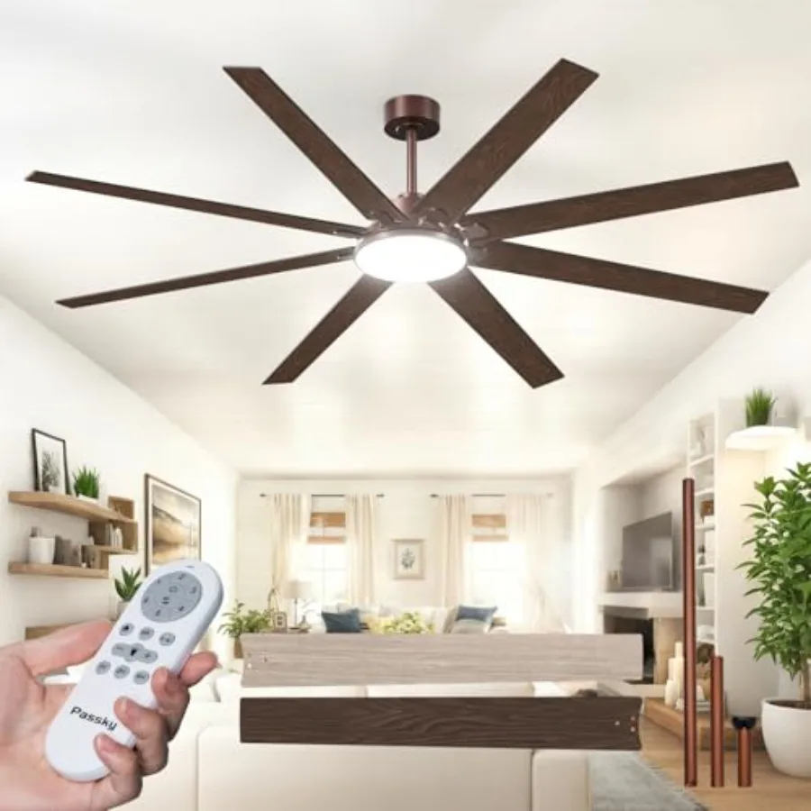 80 Inch Ceiling Fans with Lights for Bedroom Living Room Patio Farmhouse Indoor/Outdoor, Brown Metal Fan, Reversible Quiet Dimm