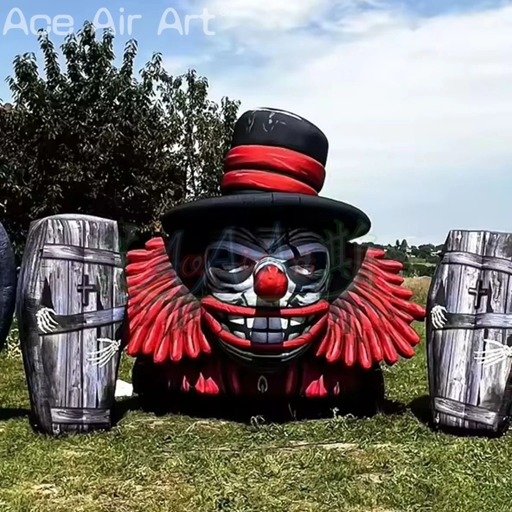 رأس مهرج عملاق مخيف قابل للنفخ بطول 4 أمتار جمجمة المهرج الشريرة للبناء وديكور سقف المنزل