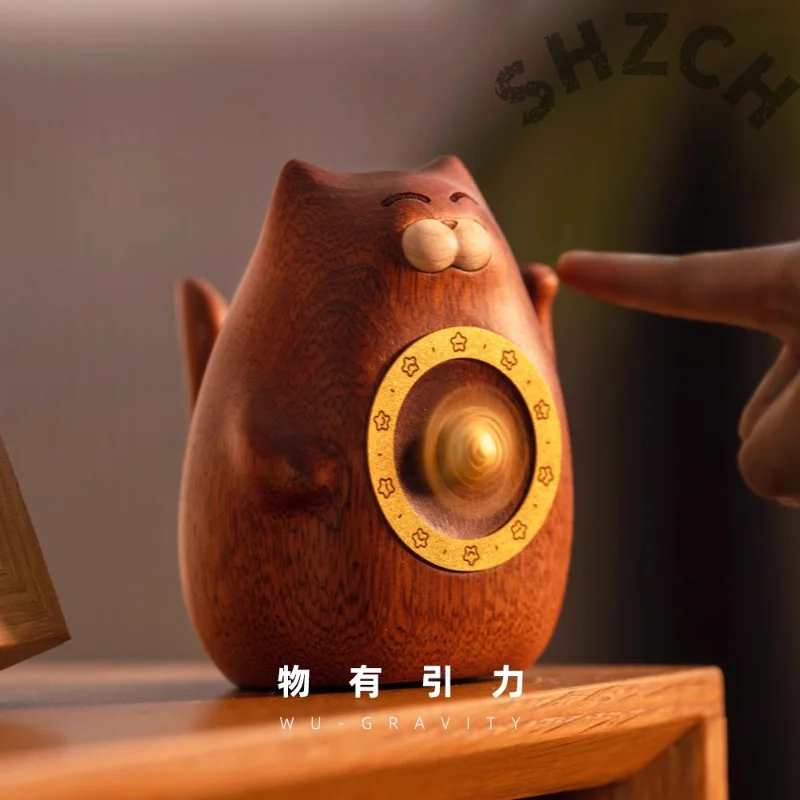 Lucky Cat Living Room Desktop Gadget Restaurant Rotate Statue Creativity Solid Wood Magnetic Attraction Design Home Decor Items