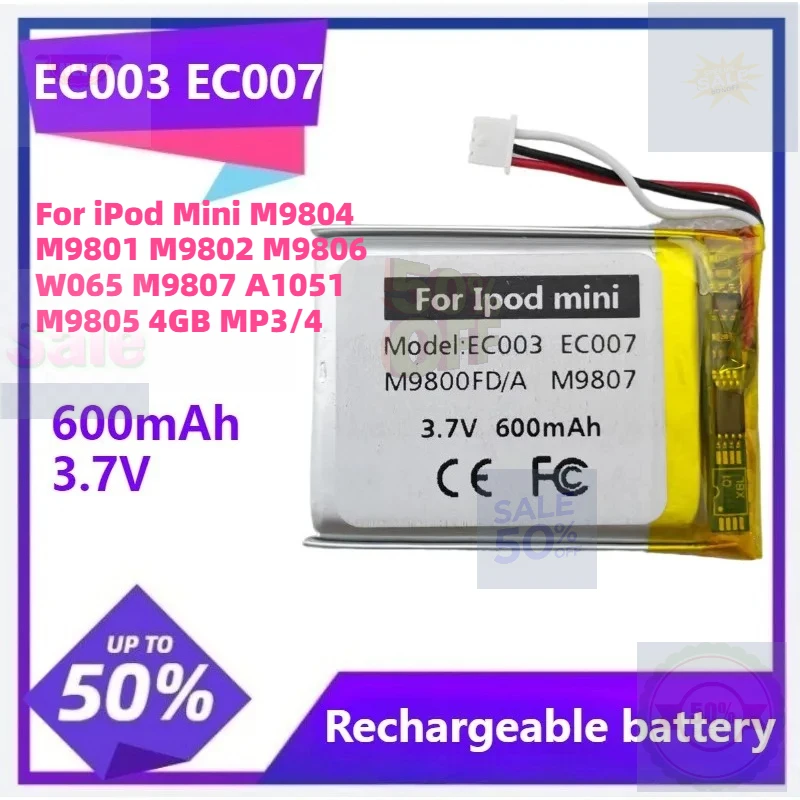 

EC003 EC007 3.7V 600mAh Battery for IPod Mini M9804 M9801 M9806 M9802 W065 M9807 A1051 M9805 4GB MP3/4 1st 2nd Gen