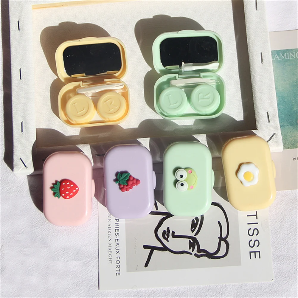 Mini Contact Lens Case With Mirror Candy Solid Color Women Portable Cute Square Lovely Eyes Contact Lens Container Box