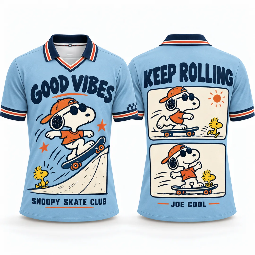 Snoopy Retro Skate Club Graphic Polo Shirt Men Women Vintage Cartoon V-Neck Short Sleeve Jersey Summer Streetwear Kids Tops