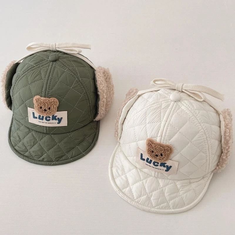 

J15U Bear Pattern Hat Fashionable Bear Pattern Hat Versatile Hat Comfortable Hat Ear Protections Hat Cotton for Babies