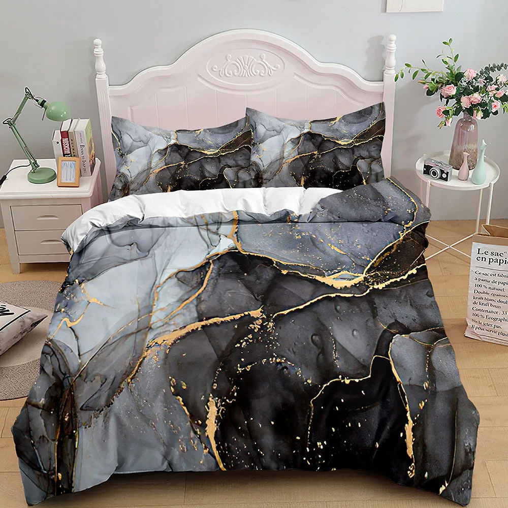 Imagem -05 - Conjunto de Cama de Mármore King Queen Size Cinza Ouro Marble Duvet Cover Homens Adultos Arte Abstrata Moderna Tie Dye Gothic Colcha Macia Capa