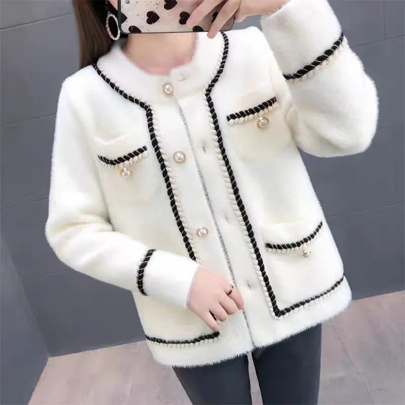 Loose 2024 Mink Fur Spring And Autumn Sweater, Cardigan, New Style Of Small Fragrance Coat, Thickened Women\'s Knitted Sweater