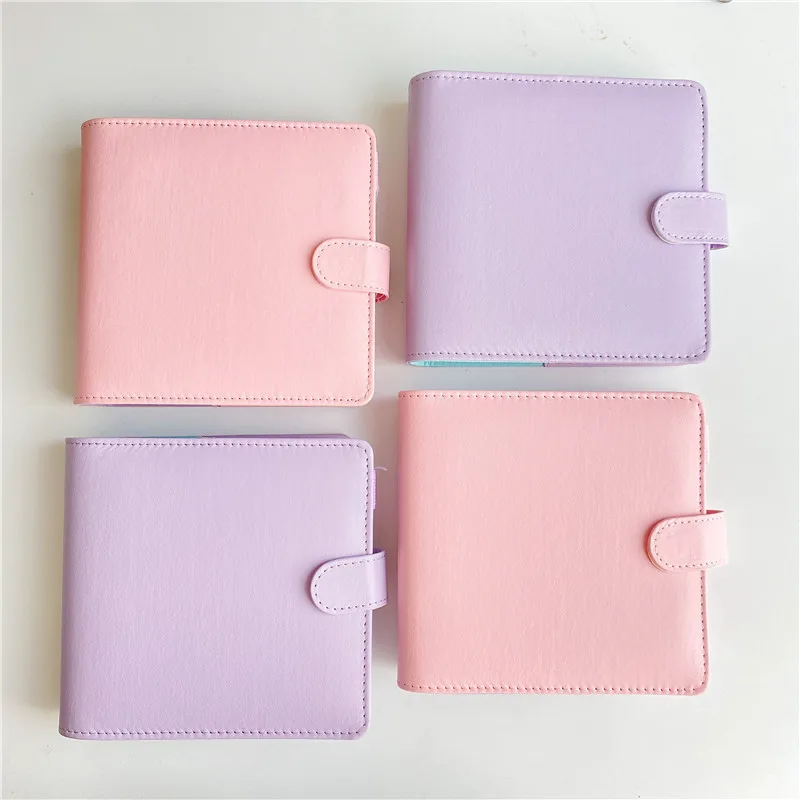 A7 Square PU Macaron Pink Purple Zip Bag DIY Binder Notebook Cover Diary Agenda Planner Paper Cover School Stationery