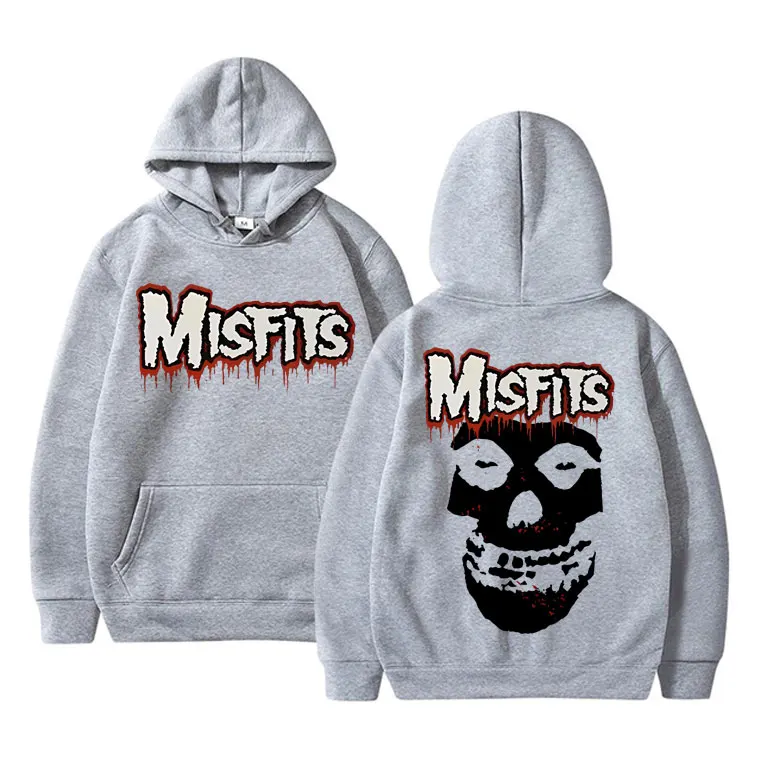 Horror Punk Misfits Skull Rock Print Hoodie Male Fleece Cotton Sweatshirt Men Women Gothic Vintage Long Sleeve Oversized Hoodies