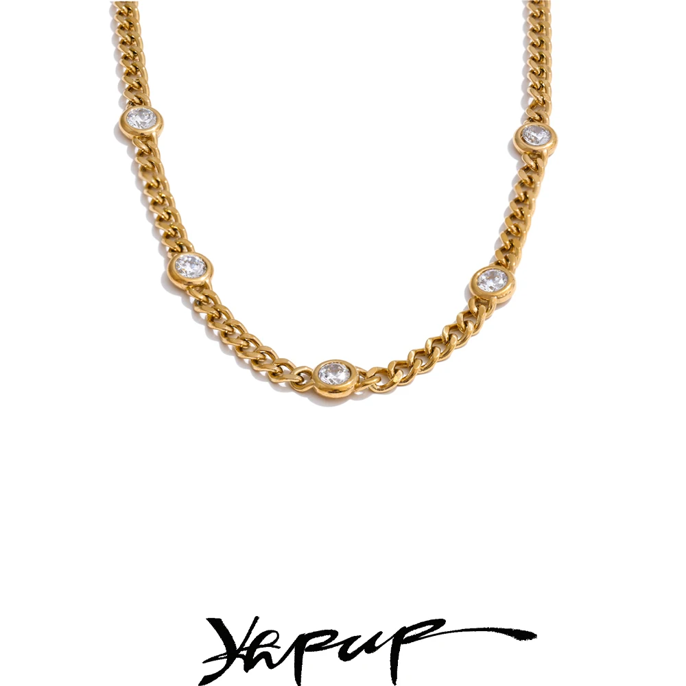 Yhpup High Quality Shiny Cubic Zirconia Chain Necklace for Women 316L Stainless Steel Polished Charm Fashion Jewelry Recommend