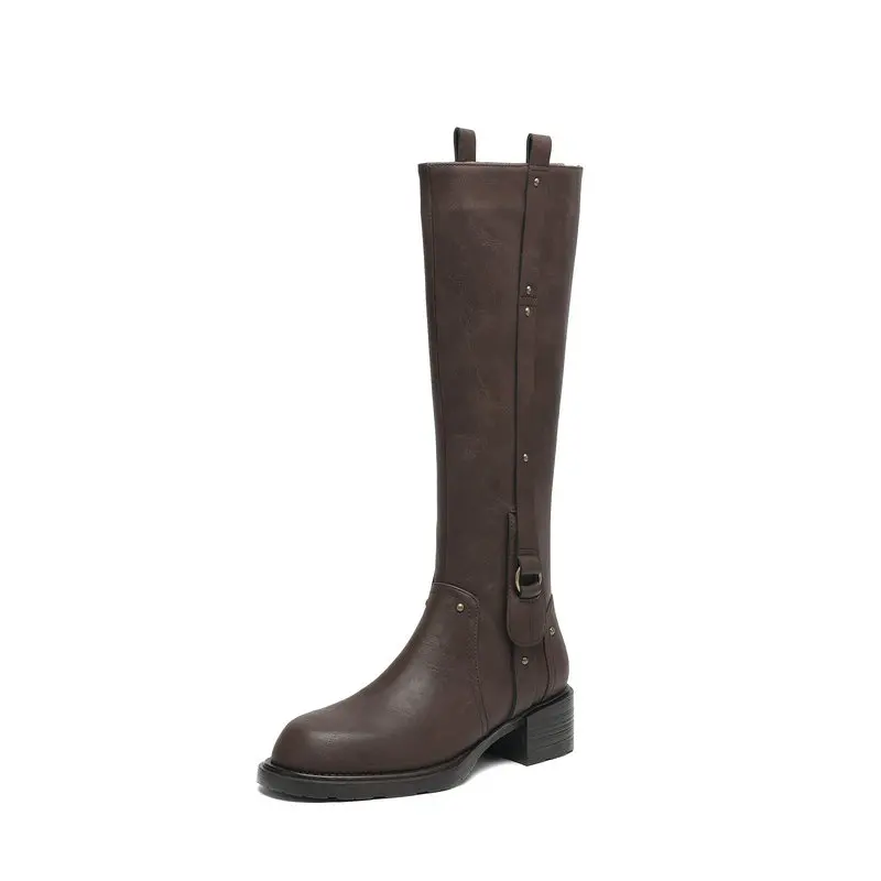 Botas hasta la rodilla de nuevo estilo para mujer, botas ecuestres modernas de cuero genuino, zapatos de invierno a la moda para mujer