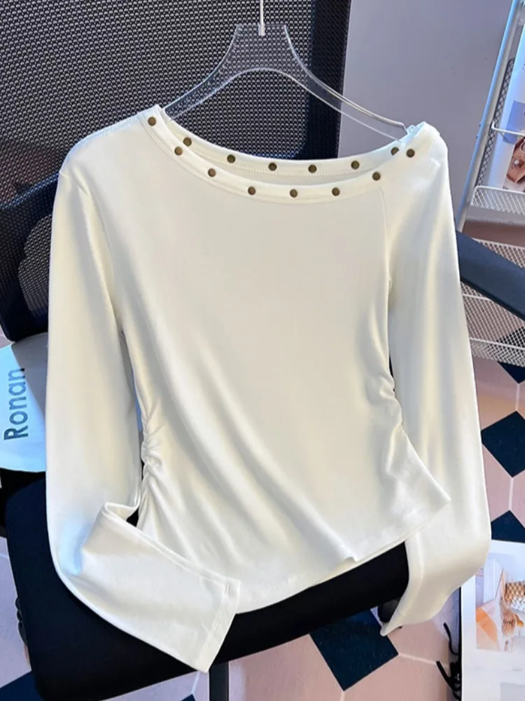 

Pure Cotton Long Sve T-irt Women's Asymmetrical Waist ort Top Early Autumn Self-Kee Sle Korean Version Slim Fit