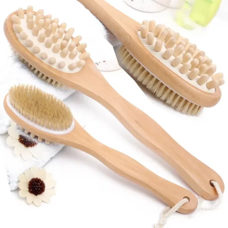 2 In 1 Dry Skin Body Brush Natural Bristle Dead Skin Remover Anti Cellulite Exfoliates Blood Circulation Health Massage Tools