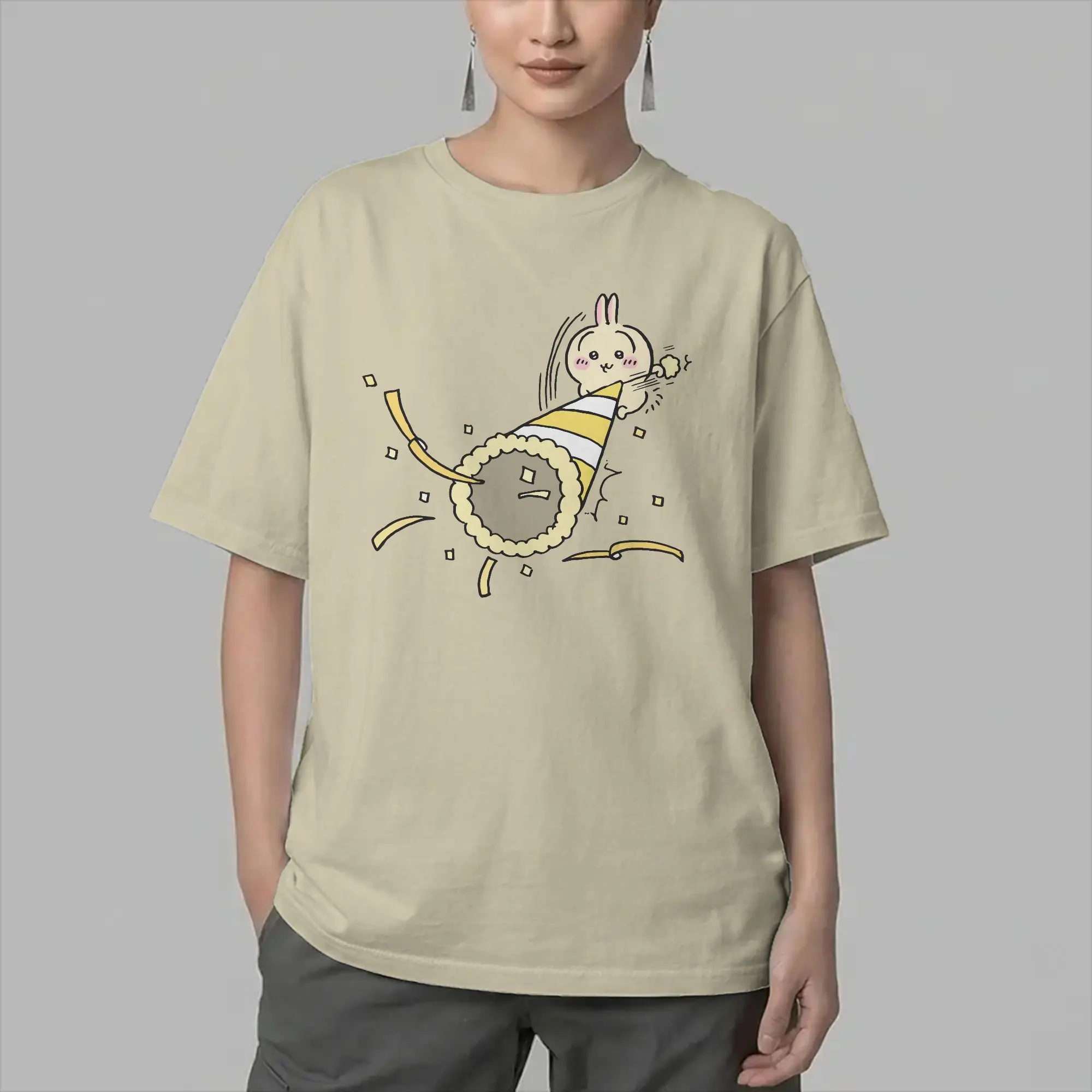 Chiikawas Usagi Men's T Shirt  Vintage Tee Shirt Short Sleeve Crew Neck T-Shirt Cotton Gift Clothes