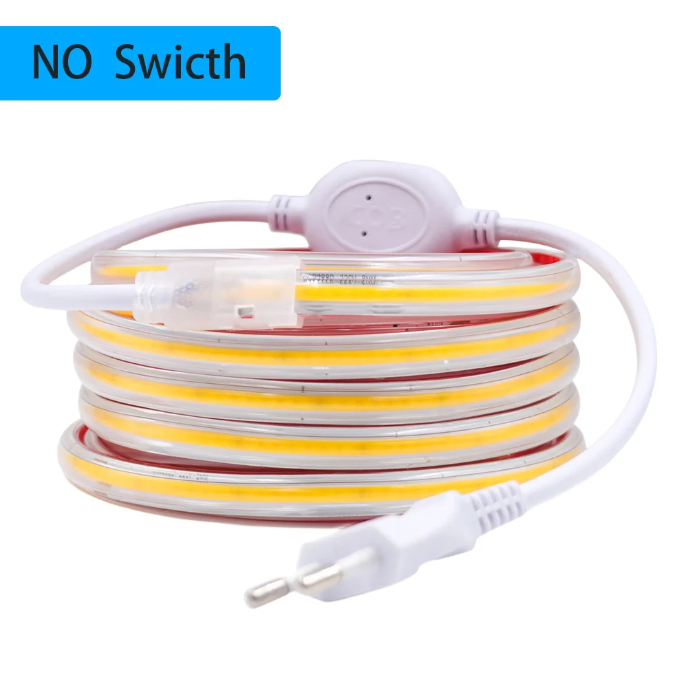 RAZEND 220V Cob LED-Licht leiste mit Klebeband Schalter EU-Netz stecker Kit 0,5 m 10m 20m 40m IP67 flexible LED-Band lineare Beleuchtung 3
