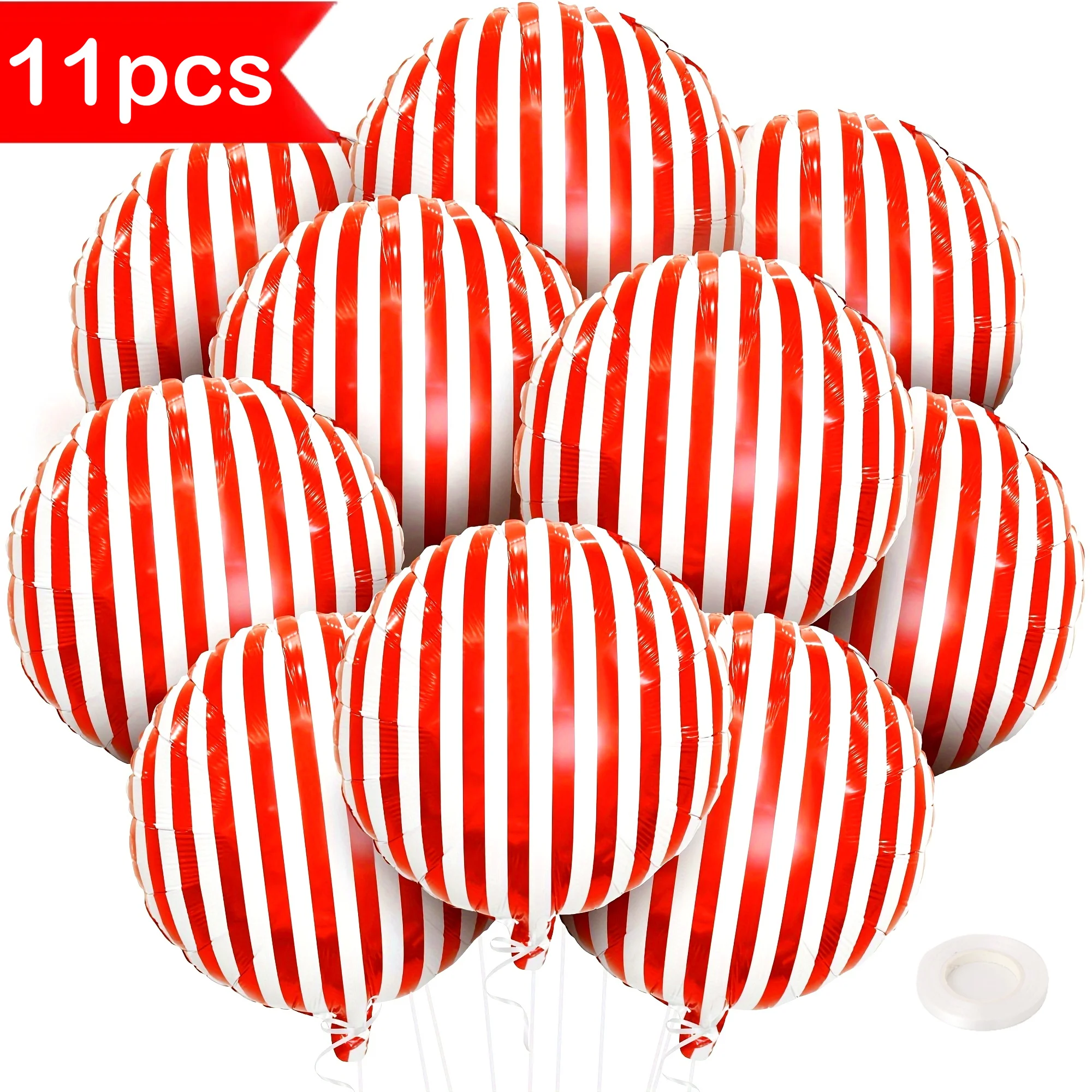 11 قطعة بالونات مخططة باللون الأحمر والأبيض مقاس 18 بوصة من الألومنيوم بالونات السيرك كرنفال زينة حفلات عيد الميلاد ومستلزمات أعياد الميلاد