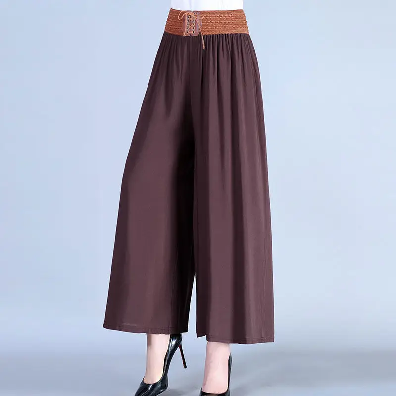  pantalon large femme Wide Leg Pants Summer Korean style women High waist cotton linen pants black blue khaki red trousers