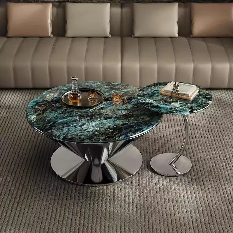 Light luxury minimalist marble coffee table living room simple modern small apartment size round combination