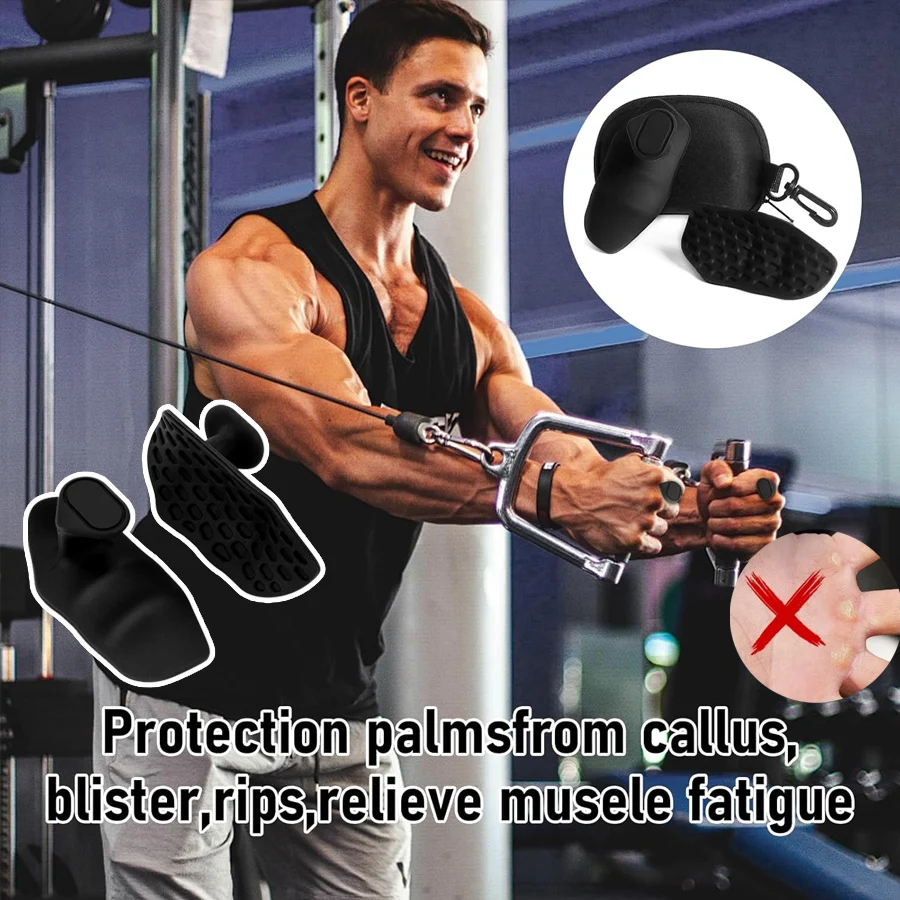 2 protetores de palma antiderrapantes de silicone, adequados para vários treinos como stacks, barra, halteres, levantamento de peso.