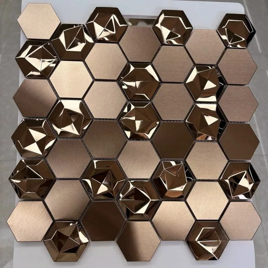

Металлическая 3D-плитка из нержавеющей стали с вогнутыми и выпуклыми шестиугольными элементами, мозаичная наклейка на стену, фоновая панель для декора баров, KTV, клубов, отелей и комнат