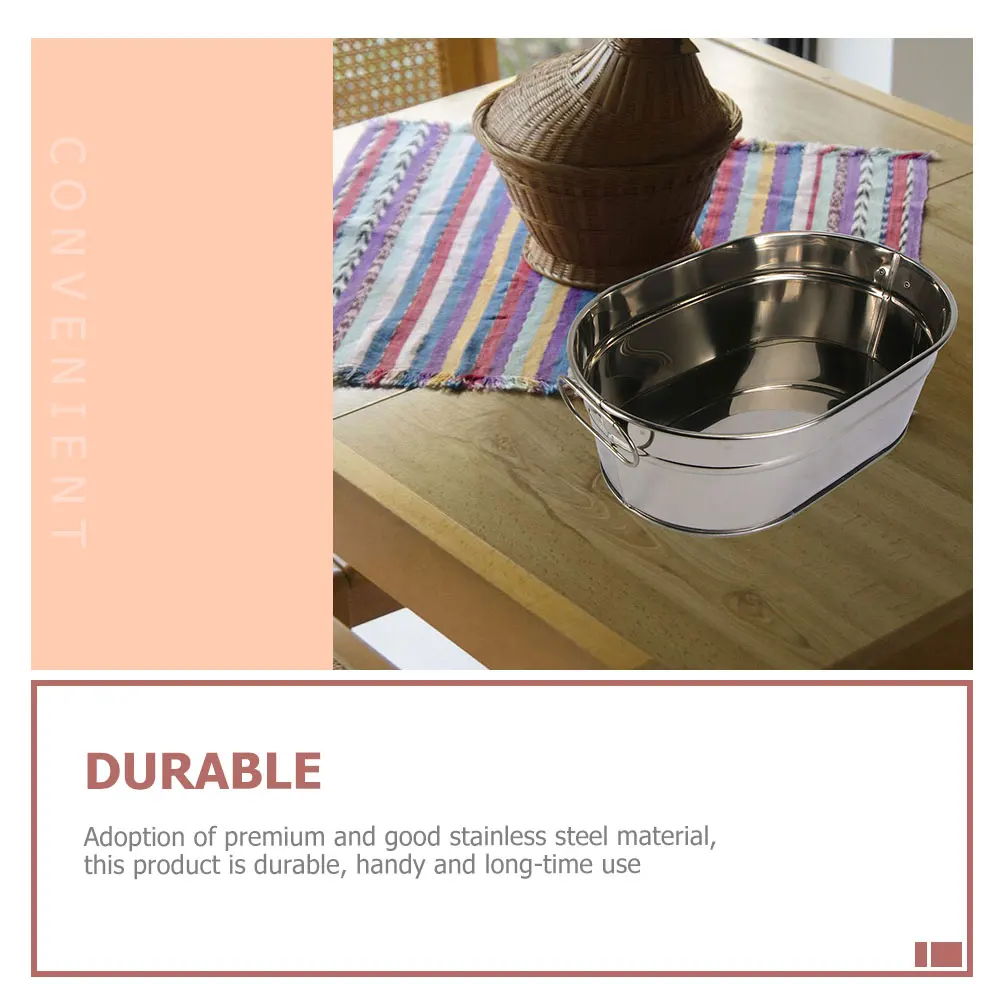 

2 Pcs Seafood Plate Stainless Steel Container Ice Storage Containers Barrel Restaurant Bucket Lunch Large Capacity Silver Snack