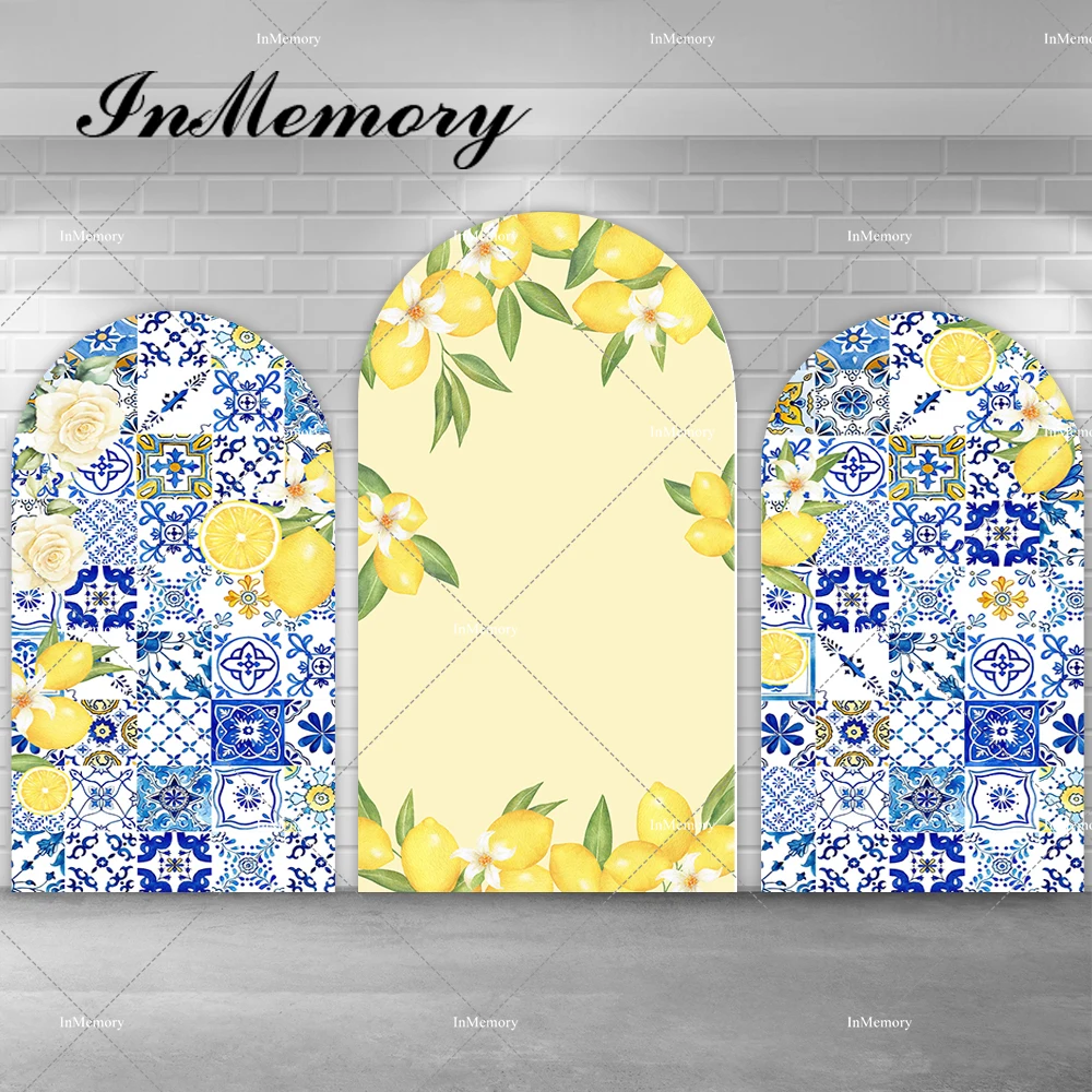 Morocco Mediterranean Arch Backdrop Cover Yellow Lemon Blue Arch Chiara Party Girl Birthday Party Bridal Shower Wedding Decor