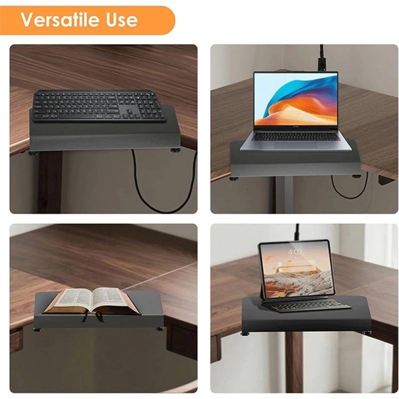 

Clamp-on Corner Desk Connector Sleeve Plate, L Desk Platform Extender Attachment, Corner Desk Mat - Black-ABYS