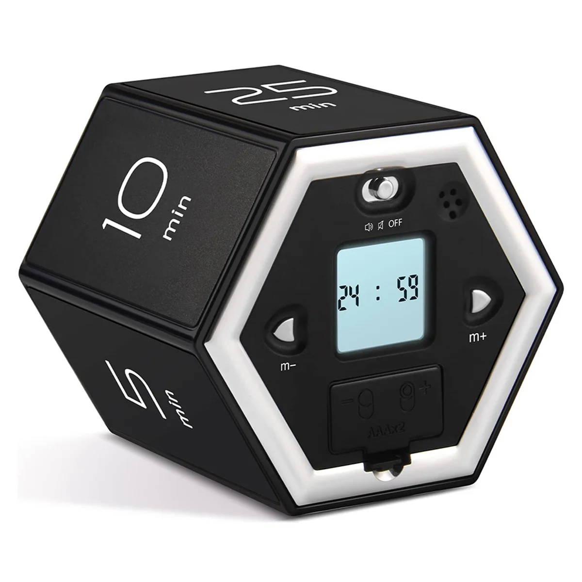 Hexagon Flip Timer with Mute & Alarm Function- Kitchen Timer Easy to Use -Time Management Pomodoro Timer for Kids Black