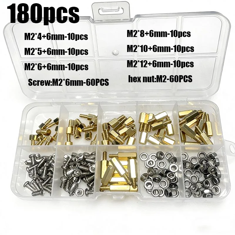 180pcs/set M2 M2.5 M3 Hex Head Brass Spacing Screws Threaded Pillar Pcb Computer Pc Motherboard Standoff Spacer Kit