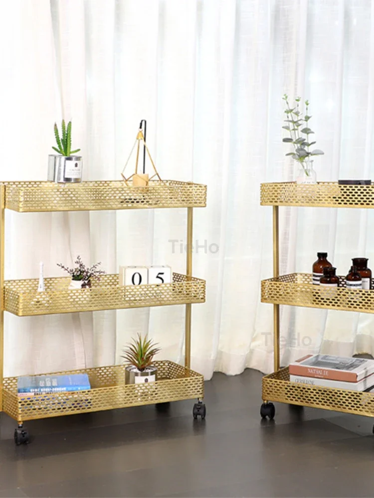 

Golden iron 3 layers storage cart with wheels rack storage basket shelf household kitchen bathroom bedroom living room