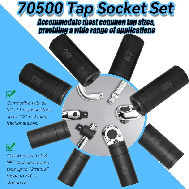

AB66-8 Piece Tapping Socket Kit 8Pcs Tap Socket Set Faucet Repair And Maintenance For Areas Where T-Handles Not Fit