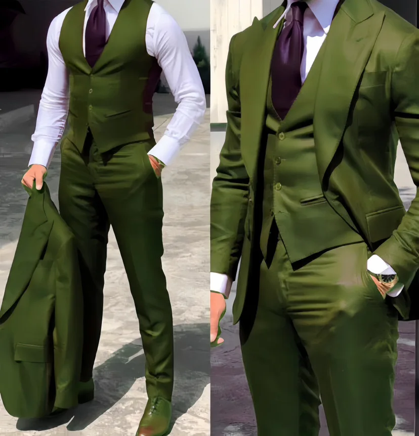 Trajes clásicos personalizados para hombres de negocios, chaqueta Formal con solapa de pico, chaleco, pantalones, esmoquin diario para graduación y boda, 3 piezas