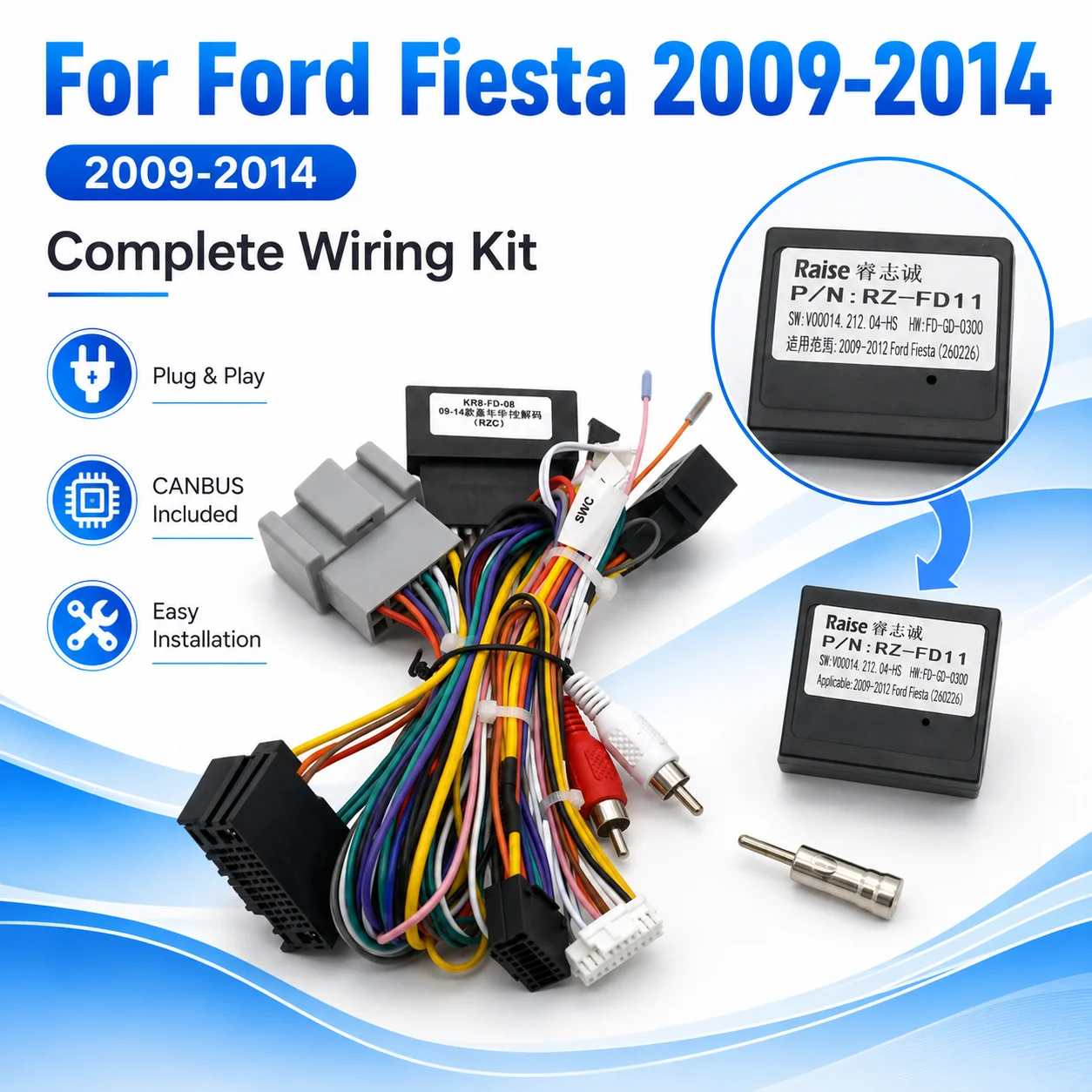 For Ford Fiesta 2009-2014 RZ-FD11 16 Pin Radio Power Harness CANBUS Decoder Cable