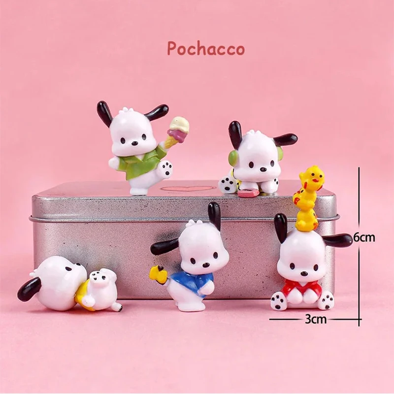 

5Pcs Sanrio Pochacco Kawaii Anime Doll Mini Ornaments Cute Cartoon Diy Cake Desktop Decoration Handmade Lovely Gifts for Kid