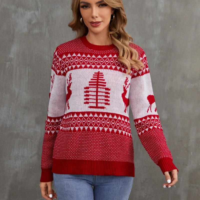 

Maglione Da Donna Winter Festive Sweater Women's Invierno Loose Comfortable Christmas Themed Round Neck Pullover Knitted Sweater