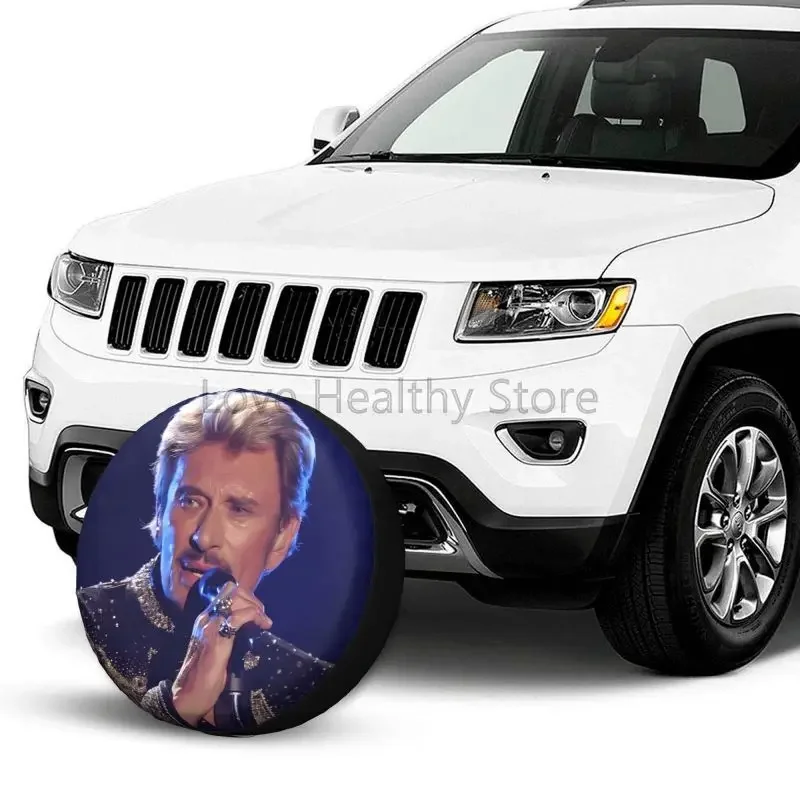 Johnny Hallyday Print Spare Tire Cover Waterproof Wheel Tire Cover Protector for Jeep SUV RV Trailer Car 14