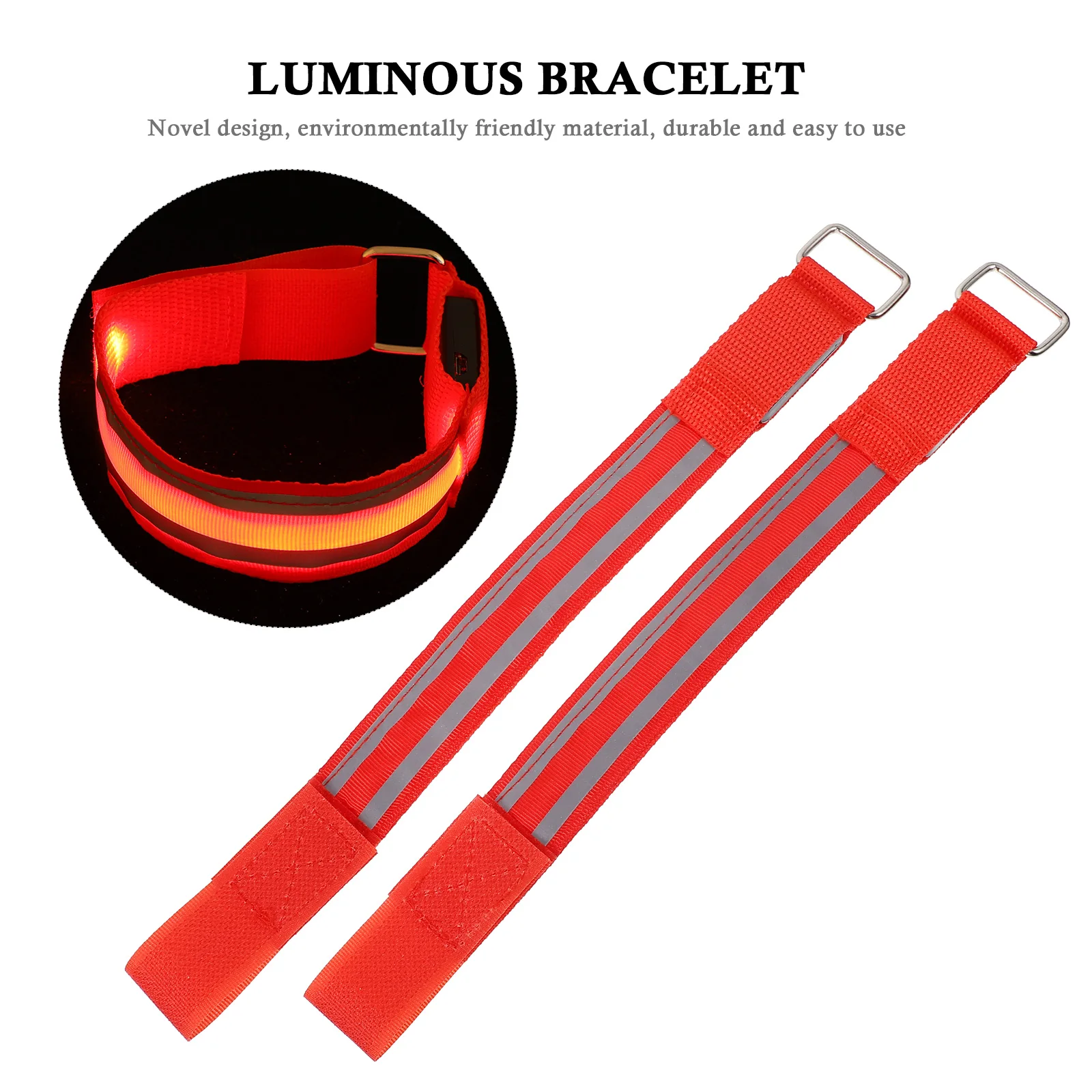 

2pcs Night Running LED Glow Bracelets Rechargeable Flashing Wristbands Safety Nylon Armbands Outdoor Sports Hiking